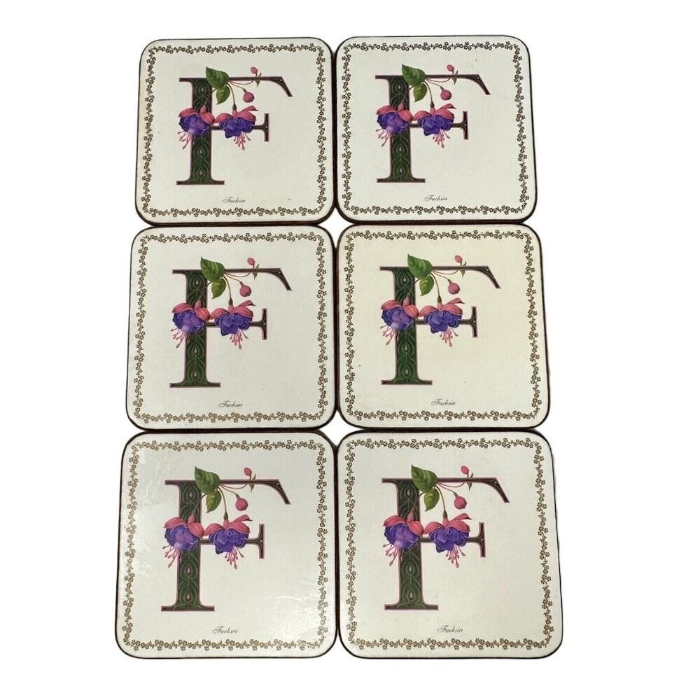 Pimpernel Coasters Alphabet Florals Letter F Fuchsia Monogram Coffee Tea Bar